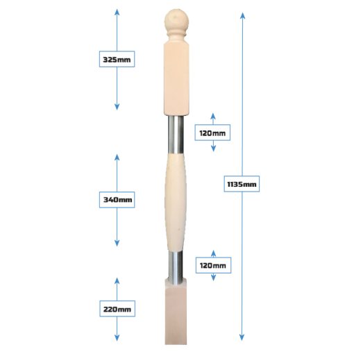 Luxe RVS en beuken hoofdbaluster eindbaluster 1135x80mm